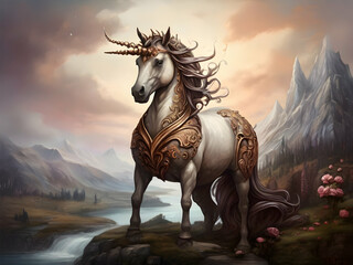 horse in the sunset stallion, nature,Ai generated 