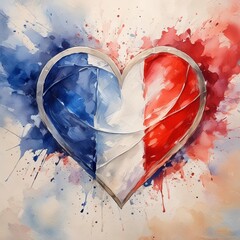 heart painted with France flag ,generated by AI - obrazy, fototapety, plakaty