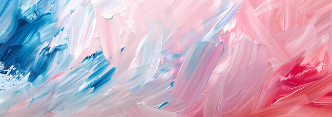 Abstract art painting of light pink, red and blue colors