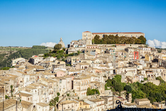 View from Ragusa Superiore to Ragusa Ibla with Duomo di San Giorgio, Ragusa, Sicily, Italy