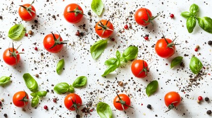 Ripe tomatoes with green leaves on white background, fresh organic produce for food market