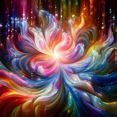 Obraz premium Chromatic Wave showcasing abstract colorful shapes shimmering in a cosmic display