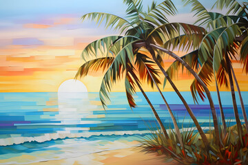Fototapeta na wymiar Tranquil Beachfront Oasis, abstract landscape art, painting background, wallpaper, generative ai