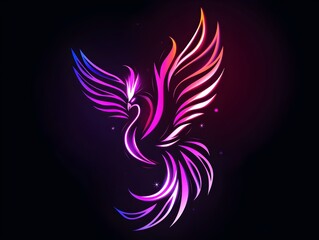 Obraz premium Dramatic Neon Phoenix Silhouette with Sunset Gradient Backdrop
