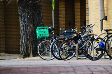 Bicycles in Melbourne, Australia in Autumn (late May)