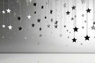 Beautiful white decorative confetti on a festive dark black bokeh background