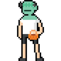 Obraz premium Pixel art cartoon cute halloween frankenstein cosplay character