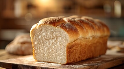 Freshly baked bread loaf on a wooden board