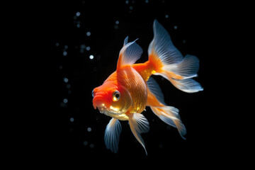 魚, 赤, 金魚, ヒレ, ペット, 黒, 黒背景, black, black background, fish, red, goldfish, fin, pets