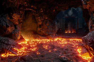 Soft, glowing embers of a crackling fire in a wizard's mystical lair,