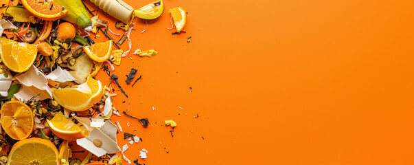 Converting Food Waste into Sustainable Energy on a Vibrant Orange Background - obrazy, fototapety, plakaty