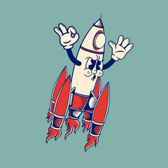 Retro character design from rocket