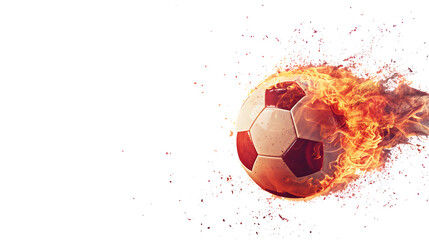 football ball on fire isolated on transparent background with copy space. sports banner template design concept 