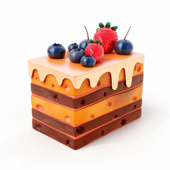 3D Cartoon Brown Cake on White Background &mdash; Rich and Delicious Dessert Design for Kids