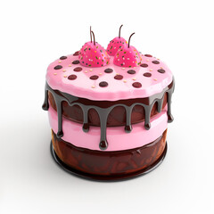 Sweet 3D Cartoon Pink Cake on White Background &mdash; Fun and Festive Cake Design for Young Celebrations
