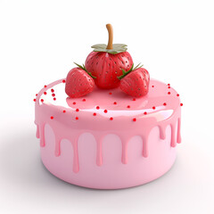 3D Cartoon Pink Cake on White Background &mdash; Cute and Whimsical Dessert Design for Kids