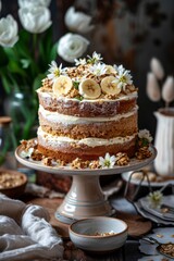 Homemade Banana Oat Flour Cake Served on Plate