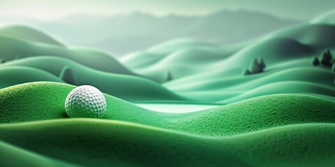 creative golf background, golf ball on green grass texture, banner