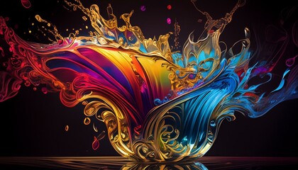 色の濃い華麗な色彩が半透明なガラスに飛び散り、印象的な主張する、背景は黒