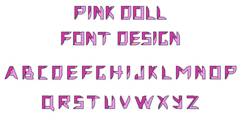 Pink Doll style Font Design isolated white background. Trend Sharp Edges Alphabet collection. Tender outline abc set can used greeting card, posters, banners inscription design. Vector EPS 10