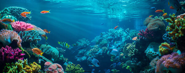 Fototapeta na wymiar Tranquil Underwater Seascape with Diverse Marine Life and Coral