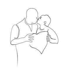 Continuous drawing of lines. Line art of kissing lovers with heart. Continuous line drawing.
