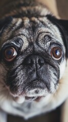 Cute  dog that is looking up at the camera. Vertical background 