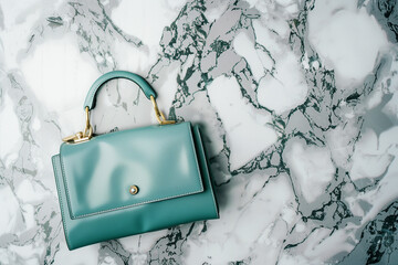 Elegant Teal Handbag on a Luxurious Marble Surface