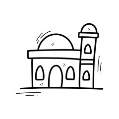 Hand Drawn Mosque. Islamic Doodle Vector. Isolated on White Background - EPS 10 Vector