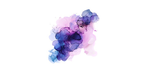 Abstract watercolor painting of purple and blue smoke on a white background