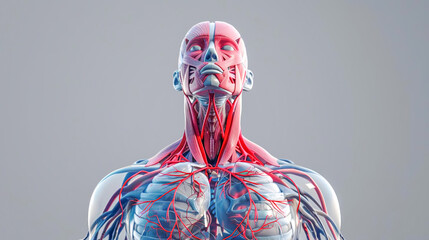 Detailed 3D illustration of vascular system muscles, focusing on circulatory problems, in scientific colors