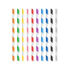 Set of colored striped drinking straws, straws for beverages.