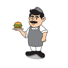 Chef holding burger mascot vector
