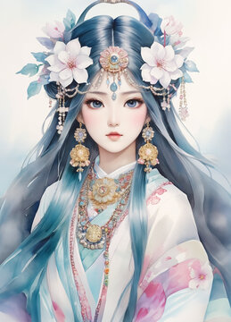 The Japanese goddess, Kukuri-hime, くくり姫, 菊理姫, 天照大神, spiritual illustration art, Generative AI