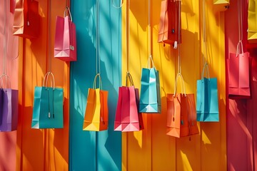 Vibrant Retail Wonderland:Assorted Shopping Bags Hanging in of Shopping Excitement
