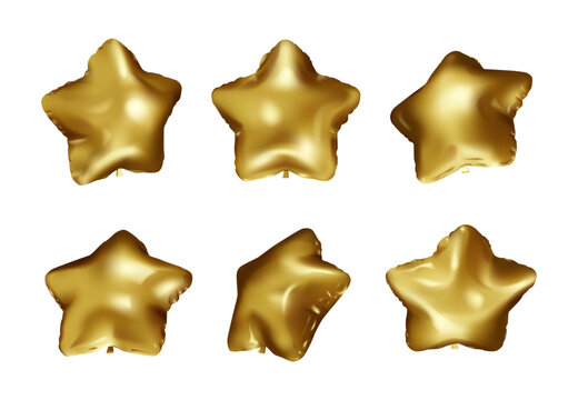 Set of golden vector star balloons from different angles
