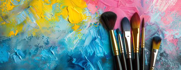 Fototapeta premium makeup brushes on a colored background