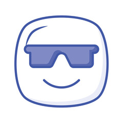Glasses on emoji face showing concept icon of cool emoji, proud emoji