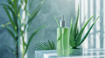 Aloe vera plant next to a skincare product, emphasizing natural moisturizing properties