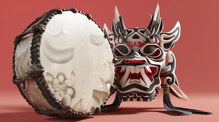 Cultural Festival Icon  A 3D mask and a drum representing a local festival