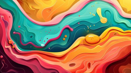 Stylized stomach in vector art, acid and food interaction, flat design with appealing gradients , close-up, flat design, vector art, 2D