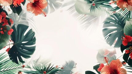 A photo of a tropical flower border with a white background