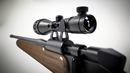 Rifle scope attached on the hunting rifle. 3D illustration