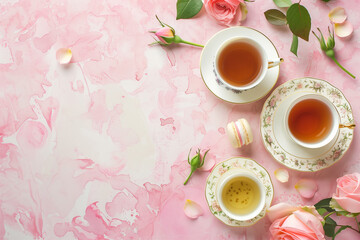 Tea Time Elegance: Delicate Porcelain Cups with Blooming Roses
