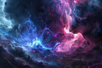 Majestic Cosmic Storm with Electric Pink and Blue Swirls

