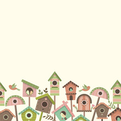 Birdhouses decorative houses for birds background with place for personal text