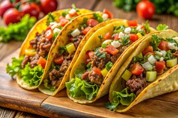 Close-Up of Tacos with Fresh Salsa: An image featuring close-up views of tacos filled with flavorful ingredients like seasoned meat, fresh salsa, lettuce, and cheese, highlighting the vibrant colors