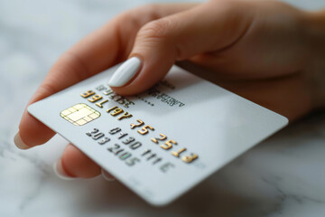 Close up shot of woman’s hands holding credit, master, or visa card to pay for shopping and gifts on Christmas or New year day in winter season.