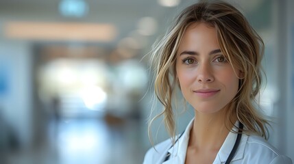 Obraz premium Approachable Medical Professional in Hospital Corridor