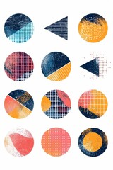 Abstract retro background - geometric patterns and shapes, colors, vector illustration with halftone dots and grunge texture for poster design	
